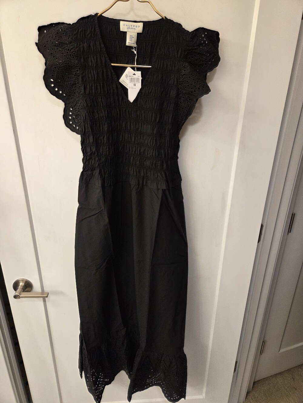 NWT-Calypso St. Barth Flutter Sleeve Eyelet Detail Cotton/Tencel Midi Dress- XL - Picture 9 of 16